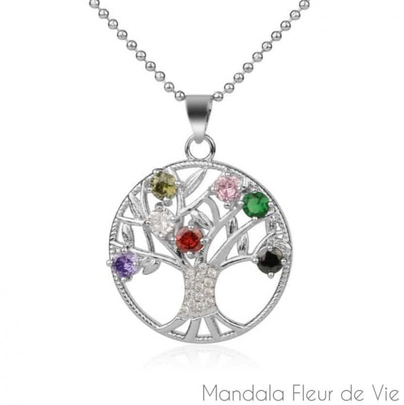 pendentif arbre de vie et cristaux chakras pendentif mandala fleur de vie